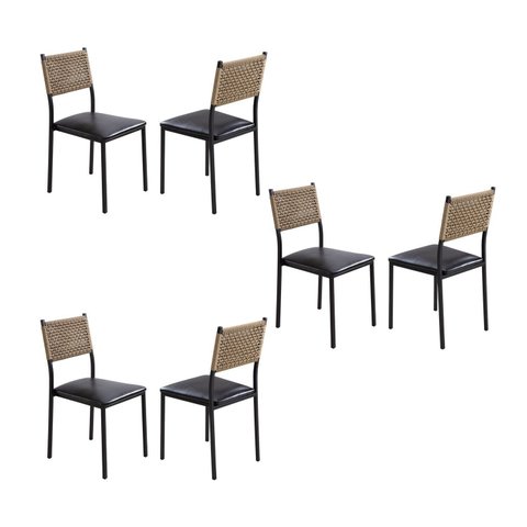 Cadeiras para Sala de Jantar 6 Unidades Bali Courino Preto Fosco Náutica Bege