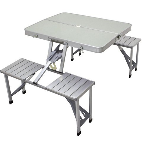 Mesa Dobravel Camping Alumínio 4 Banquetas Sup Guarda Sol
