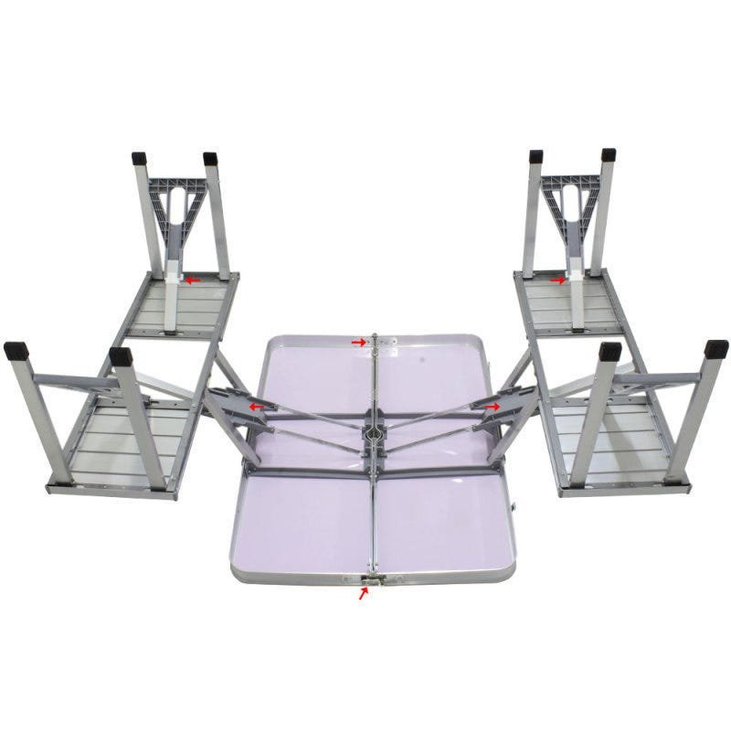 Mesa dobravel camping alumínio 4 banquetas sup guarda sol - 5