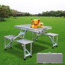 Ver imagem 5 de Mesa Dobravel Camping Alumínio 4 Banquetas Sup Guarda Sol