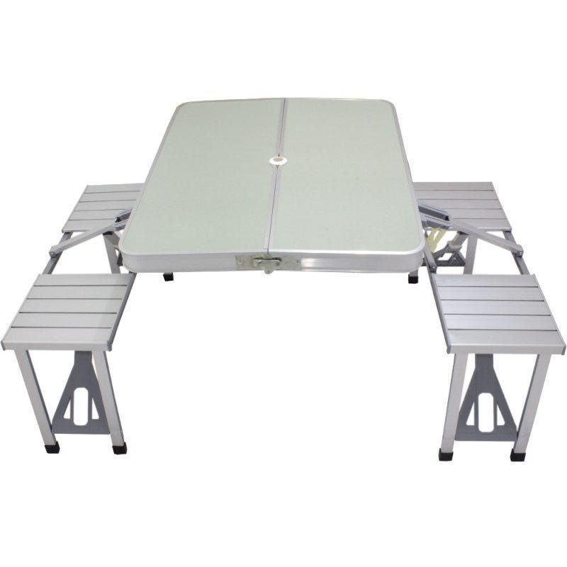 Mesa dobravel camping alumínio 4 banquetas sup guarda sol - 6