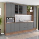 Ver imagem 1 de Cozinha Completa Milla Vision 11 Portas 5 Gavetas MDF-MDP 310cm Cinza com Nogal Móveis Carraro