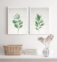 Ver imagem 2 de Kit 2 Quadros Decorativos Folhas Verdes Fundo Geométrico 24x18cm - com Vidro:madeira Preta
