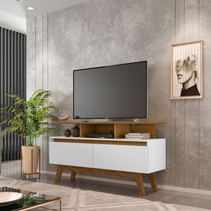 Rack para Tv até 55 Polegadas Tuli com 2 Portas e Pés de Madeira Babus - Cinamomo / Branco