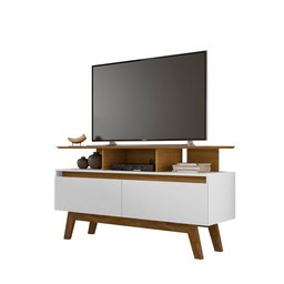 Rack para Tv até 55 Polegadas Tuli com 2 Portas e Pés de Madeira Babus - Cinamomo / Branco - 2