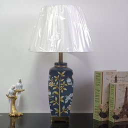 Abajur Luminária Quarto Cinza Floral Porcelana Metal 70x40:Branco/Cinza Floral - 4