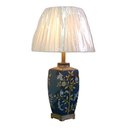 Ver imagem 1 de Abajur Luminária Quarto Cinza Floral Porcelana Metal 70x40:Branco/Cinza Floral