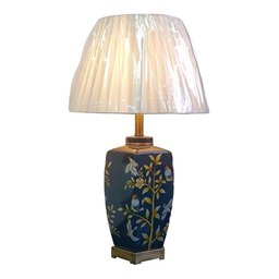 Abajur Luminária Quarto Cinza Floral Porcelana Metal 70x40:Branco/Cinza Floral - 1