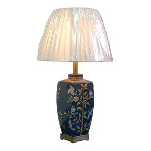 Abajur Luminária Quarto Cinza Floral Porcelana Metal 70x40:Branco/Cinza Floral