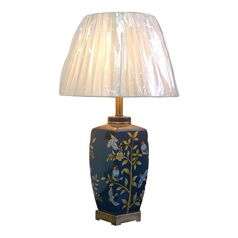 Abajur Luminária Quarto Cinza Floral Porcelana Metal 70x40:Branco/Cinza Floral