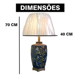 Abajur Luminária Quarto Cinza Floral Porcelana Metal 70x40:Branco/Cinza Floral - 6