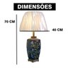 Abajur Luminária Quarto Cinza Floral Porcelana Metal 70x40:Branco/Cinza Floral - 6