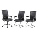 Ver imagem 1 de Conjunto com 1 Cadeira Presidente e 2 Cadeiras Interlocutores em Couro Pu Pel-9023H/V Pretas