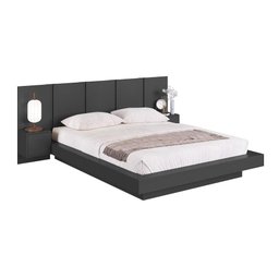 Cama Queen e Cabeceira com 2 Mesas de Cabeceira Suspensas Cor:grafite - 2