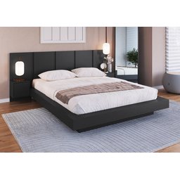 Cama Queen e Cabeceira com 2 Mesas de Cabeceira Suspensas Cor:grafite - 1