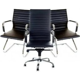 Conjunto com 1 Cadeira Presidente e 2 Cadeiras Interlocutores em Couro Pu PEL-1190H/V Pretas - 1 Conjunto com 1 Cadeira Presidente e 2 Cadeiras Interlocutores em Couro Pu PEL-1190H/V Pretas - 1