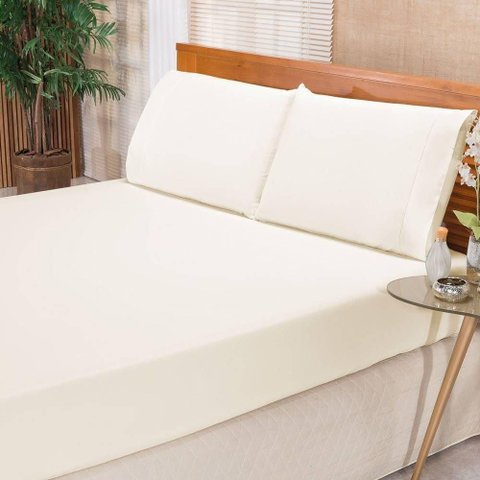 Jogo de Cama Ponto Palito Percal 180 Fios Elegance Casal 03 Peças - Palha