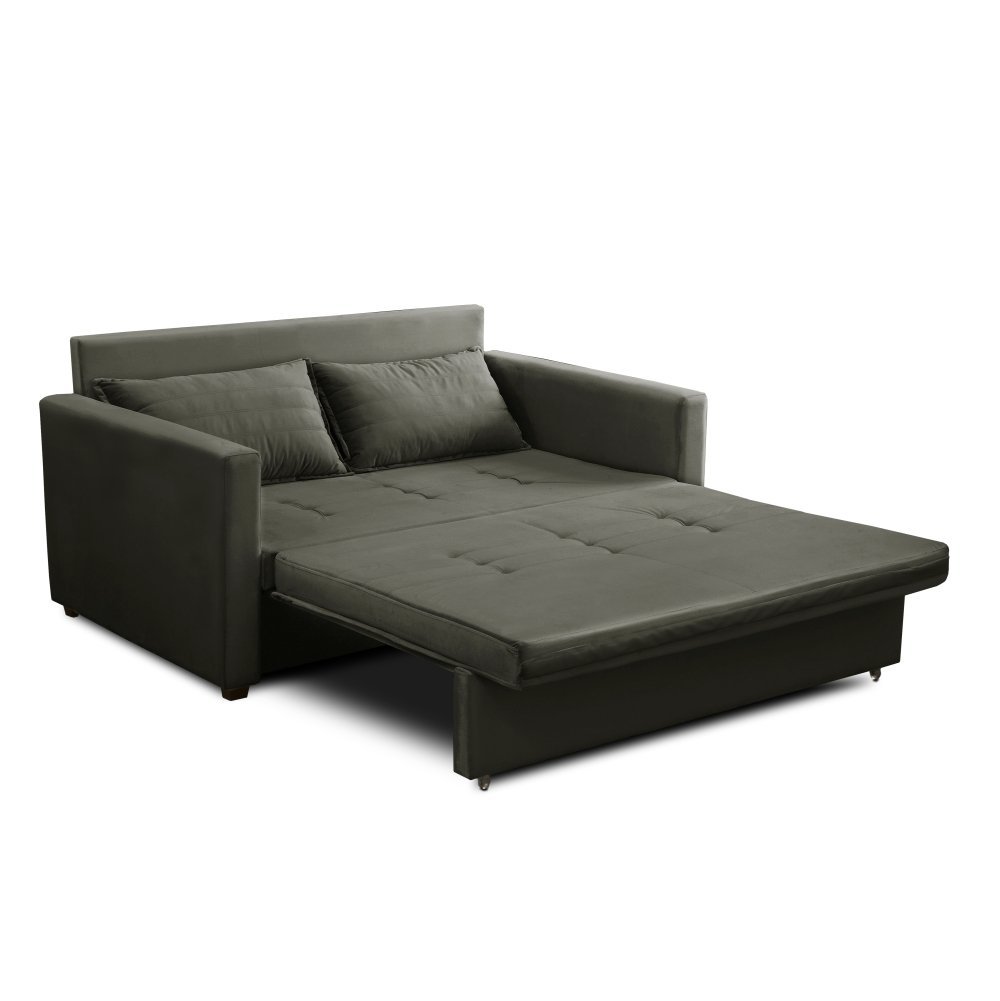 Sofá Cama Retrátil 2 Lugares 162cm Cancún Tecido Veludo Cinza iSofa - 1