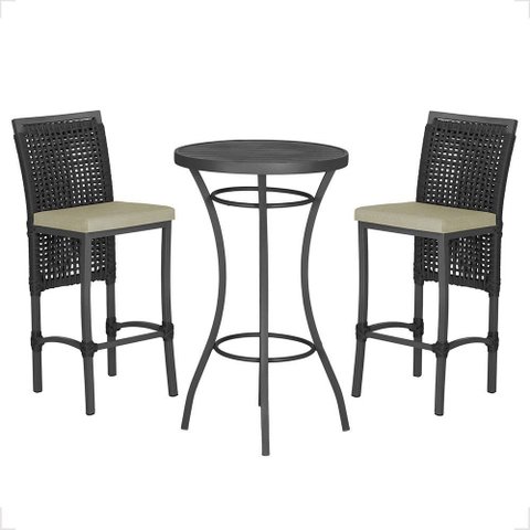 Mesa Bistrô e 2 Banquetas Roma Preta Corda Náutica Estofado 7 Trama Original