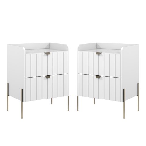 Kit 2 Mesa Cabeceira Industrial Branco para Cama Moriah 45cm Pés Moderno Champagne