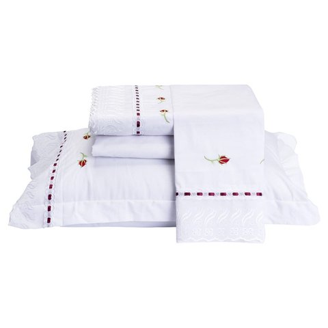 Jogo de Cama Felicitá Casal Queen 4 Peças (Bordado) Branco
