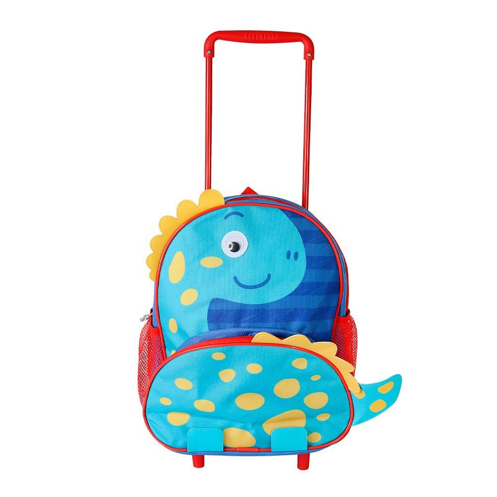 Mochila Infantil Alça Reforçada e Rodinha Dinossauro Azul - 1