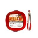 Ver imagem 1 de Kit Forro para Air Fryer Quadrada 21cm e Pinça Multiuso de 25cm em Silicone Vermelho - Unyhome