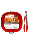 Ver imagem 1 de Kit Forro para Air Fryer Quadrada 21cm e Pinça Multiuso de 25cm em Silicone Vermelho - Unyhome