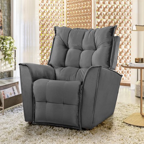 Poltrona do Papai Reclinável King Veludo Chumbo - Star Confort