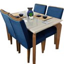 Ver imagem 1 de Mesa de Jantar Londrina com 4 Cadeiras Imbuia Rufato Móveis Cor Tampo Off White Tecido Azul