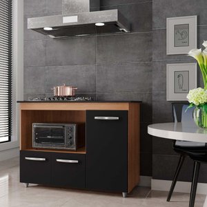 Balcão para Cooktop 5 Bocas com 3 Portas Ana Savana/preto - Moblis