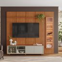 Ver imagem 1 de Rack e Painel para TV até 75 Polegadas 232cm x 250cm com Cristaleira LED 100% MDF Delux Naturale/Off White