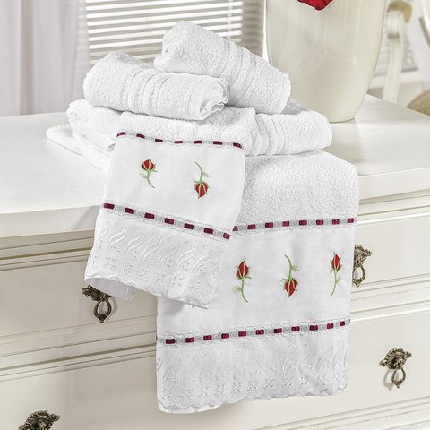 Jogo de Banho Felicitá 5 Peças (Bordado) Branco