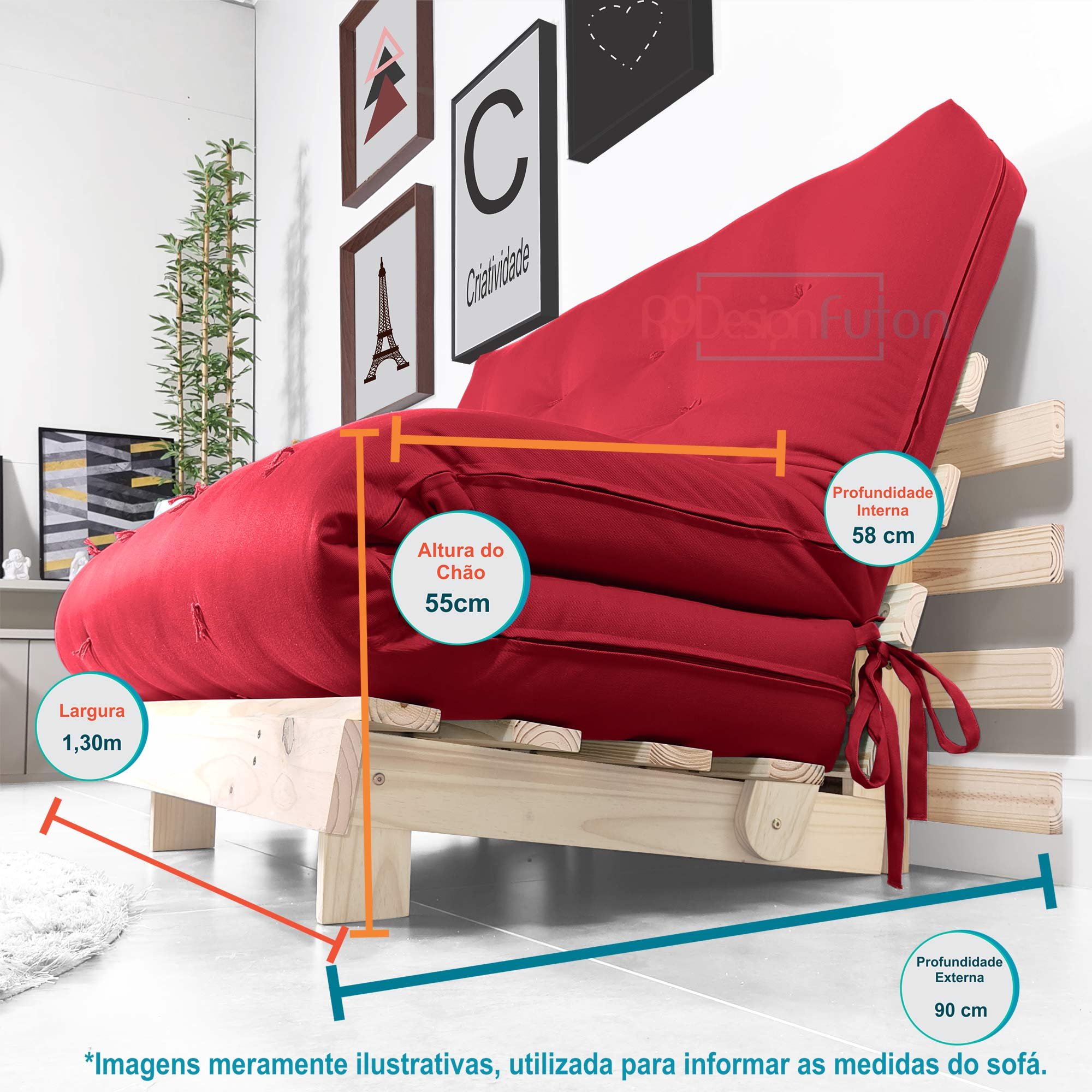 Futon Casal Tokio Sofá Cama com Madeira Maciça - 6