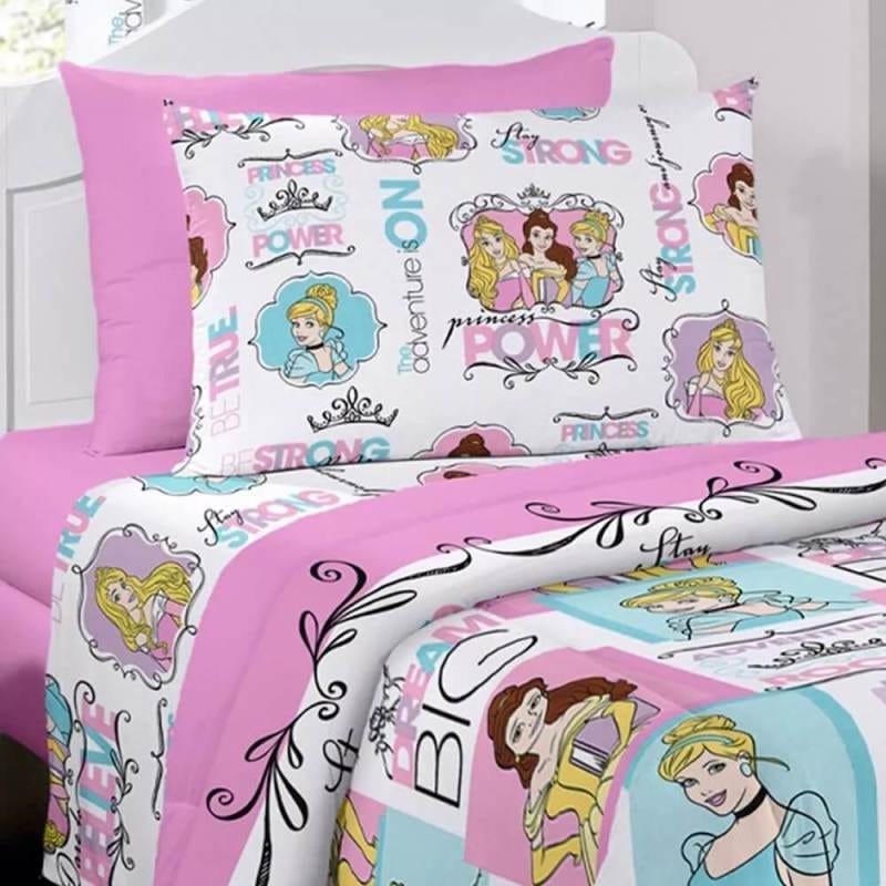 Jogo De Cama Infantil Princesas Disney 4 Peças Com Edredom