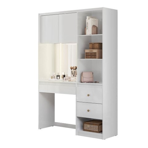 Penteadeira Camarim Multiuso com Led e Espelho com 2 Gavetas Lume - Branco