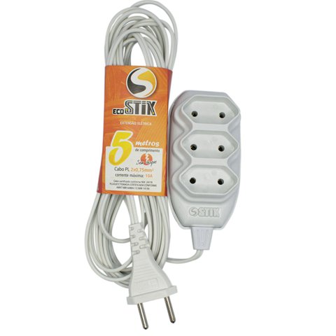 Extensão Elétrica 5 Metros Cabo 2x0,75 2p Certificada