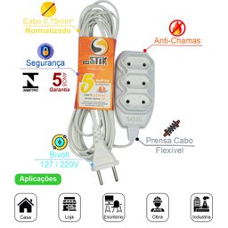 Extensão Elétrica 5 Metros Cabo 2x0,75 2p Certificada - 2