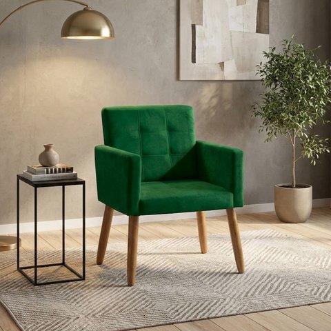 Poltrona Decorativa para Sala de Espera Comercial Tecido Suede Base de Madeira Pés Palito