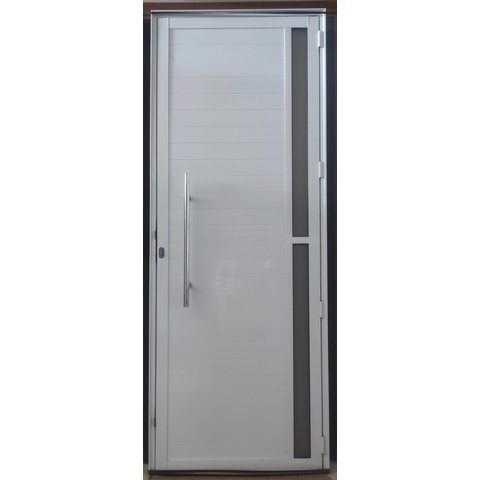 Porta De Alumínio Lambril 2,10 X 0,90 Direita Linha 25 Premium Com Visor E Puxador