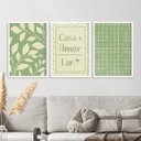 Ver imagem 2 de Kit 3 Quadros Casa amor lar Plantas Verde 24x18cm - com vidro:Madeira preta