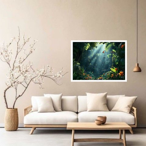 Quadro Decorativo Folhagem Verde e Laranja - 50x70cm:moldura Branca