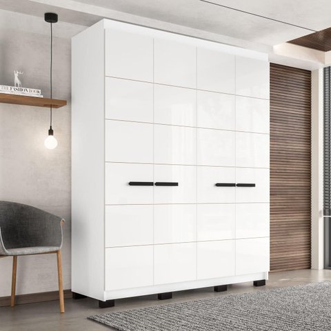 Roupeiro Solteiro Lisboa 4 Portas 4 Gavetas 161x214cm Branco 240842