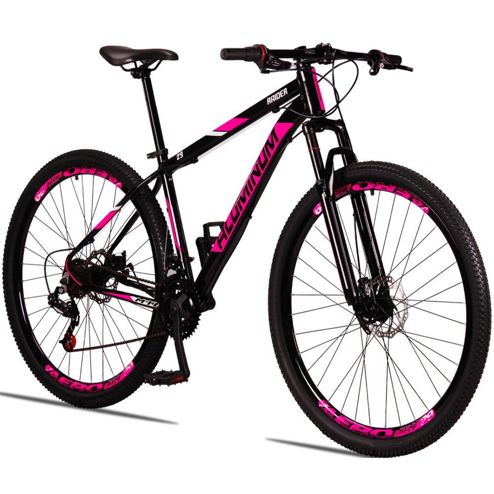 Bicicleta Aro 29 Quadro 17 Alumínio 21v Freio a Disco Mecânico Aluminum Preto/Rosa - Raider - 1