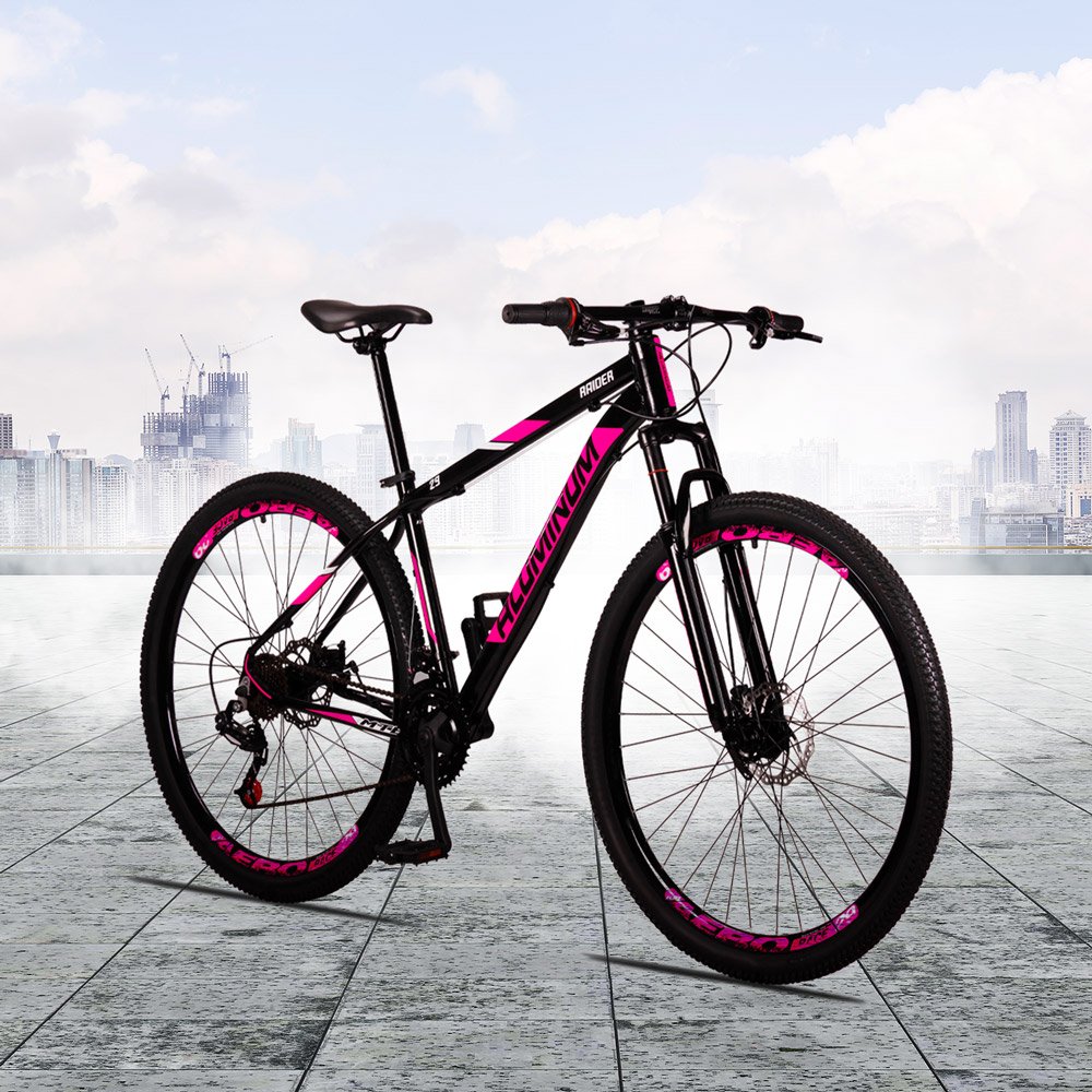 Bicicleta Aro 29 Quadro 17 Alumínio 21v Freio a Disco Mecânico Aluminum Preto/Rosa - Raider - 2