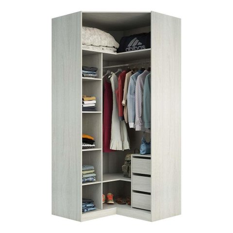 Guarda Roupa 3 Gavetas, Cabideiro, 5 Prateleiras Crema