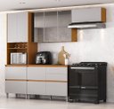Ver imagem 1 de Cozinha Modulada 4 Peças 8 Portas 5 Gavetas Nicho p/Forno MDF Dodradiças Slow Motion Lúmina Itatiaia Cinza/Cinamomo/Fendi