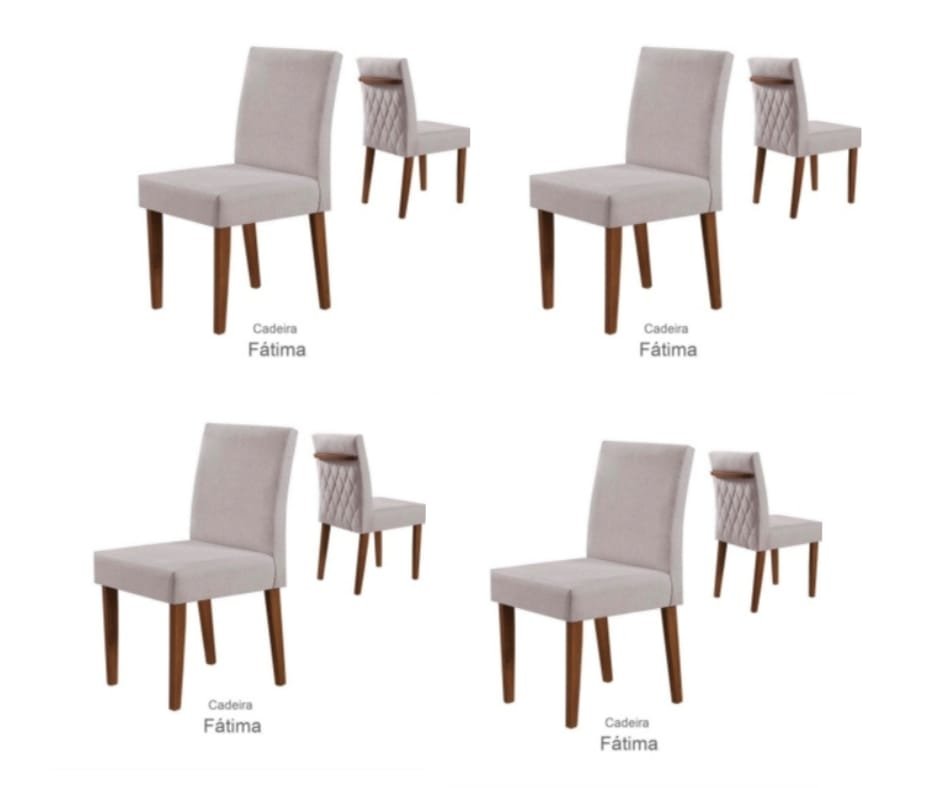 Conjunto 4 cadeiras Estofadas Fatima - Pé Madeira / Amêndoa/Creme - 1