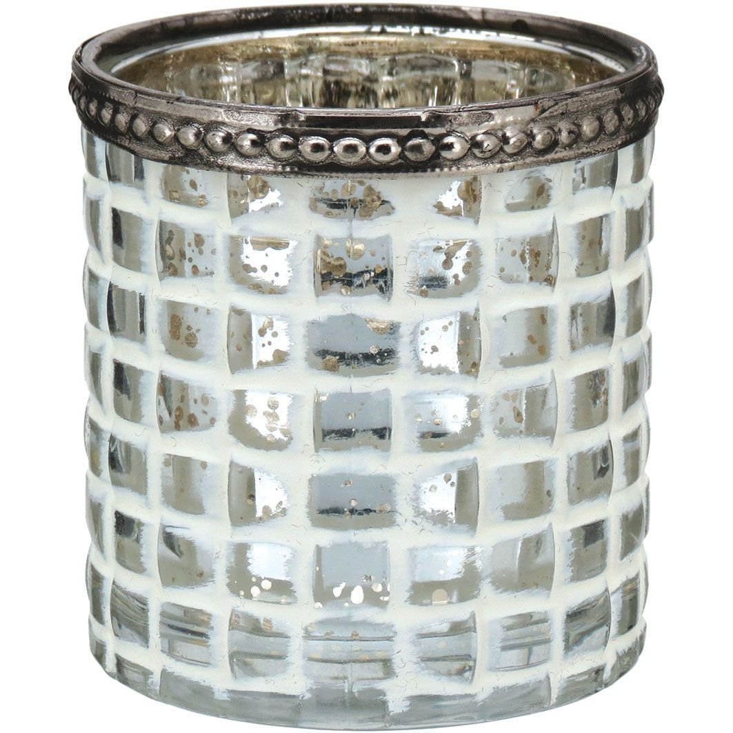 Temple Castiçal de Metal Branco Decorativo Sala 8x7x7cm