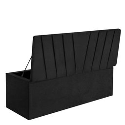 Kit Cabeceira Estofada e Calçadeira Baú Recamier Bélgica 195cm King Size Sintético Preto - Amey Deco - 2